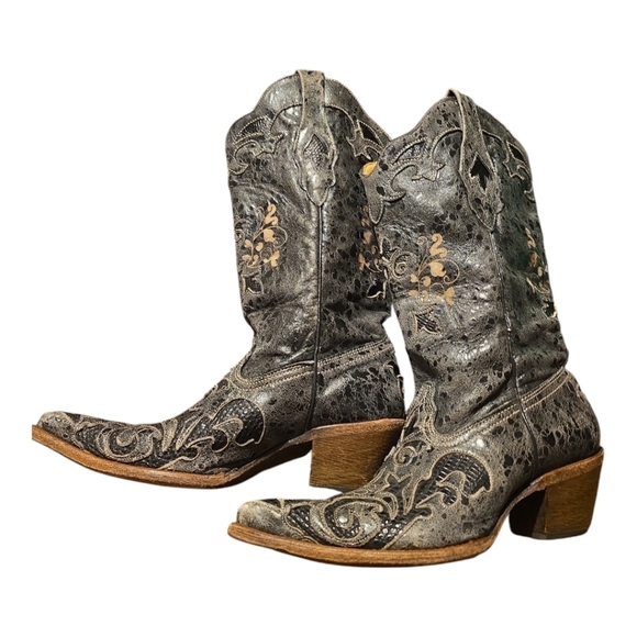 Corral Vintage Genuine Lizard Inlay Western Cowgirl Boot Pointed Toe 9 Leather - Picture 1 of 11